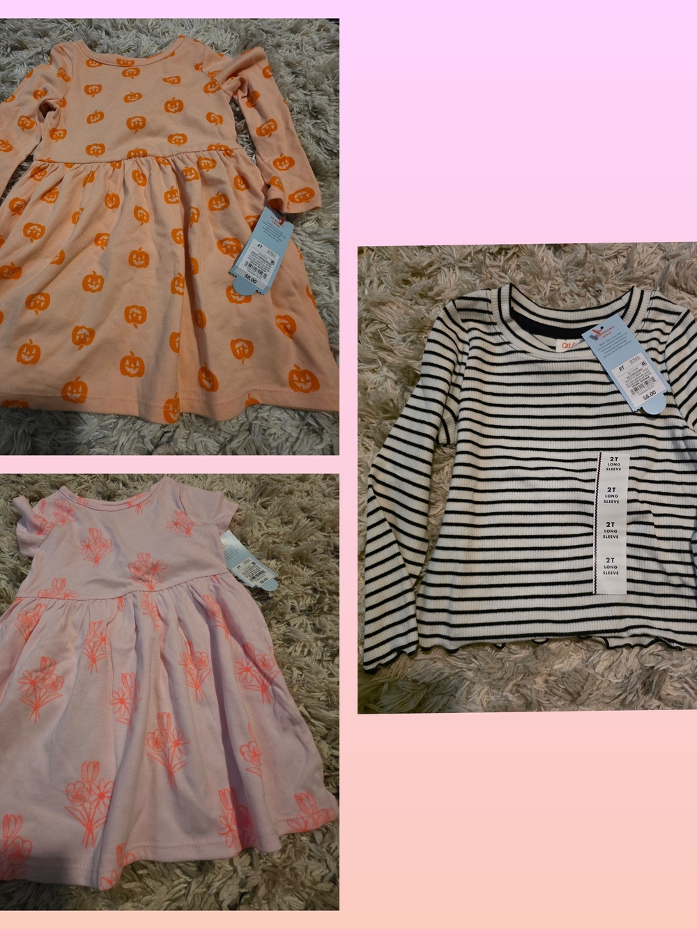 Children's Pumpkin Print Long-Sleeve Dress - Peach Orange - Unbranded
